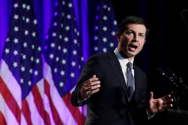 Democratic presidential candidate South Bend, Ind., Mayor Pete Buttigieg delivers an address on Nov. 11, 2019, in Rochester, N.H. (Elise Amendola/AP)
