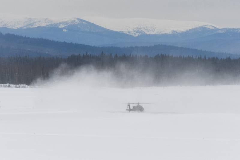 On April 12, 2023, 1st Battalion, 25th Aviation Regiment, prepares to leave Ladd Army Airfield at Fort Wainwright to conduct aerial gunnery training.