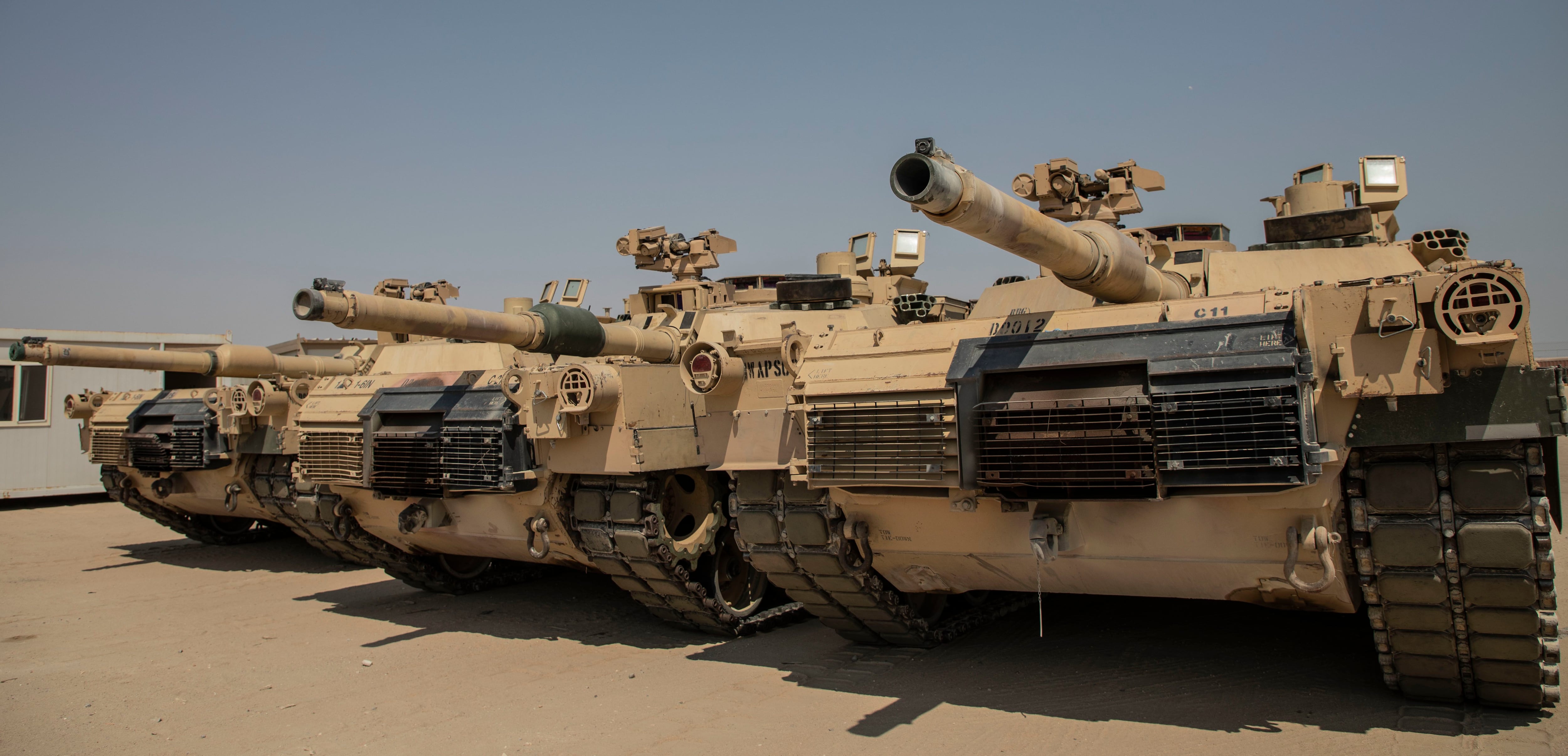 An M1A2 Abrams Tank, assigned to 1st Battalion, 6th Infantry Regiment, 2nd Brigade Combat Team, 1st Armored Division in support of Operation Spartan Shield, is staged at Ali Al Salem Airbase in Kuwait on Sept. 14, 2020, during a load out exercise. (Spc. Jorge Reyes/Army)