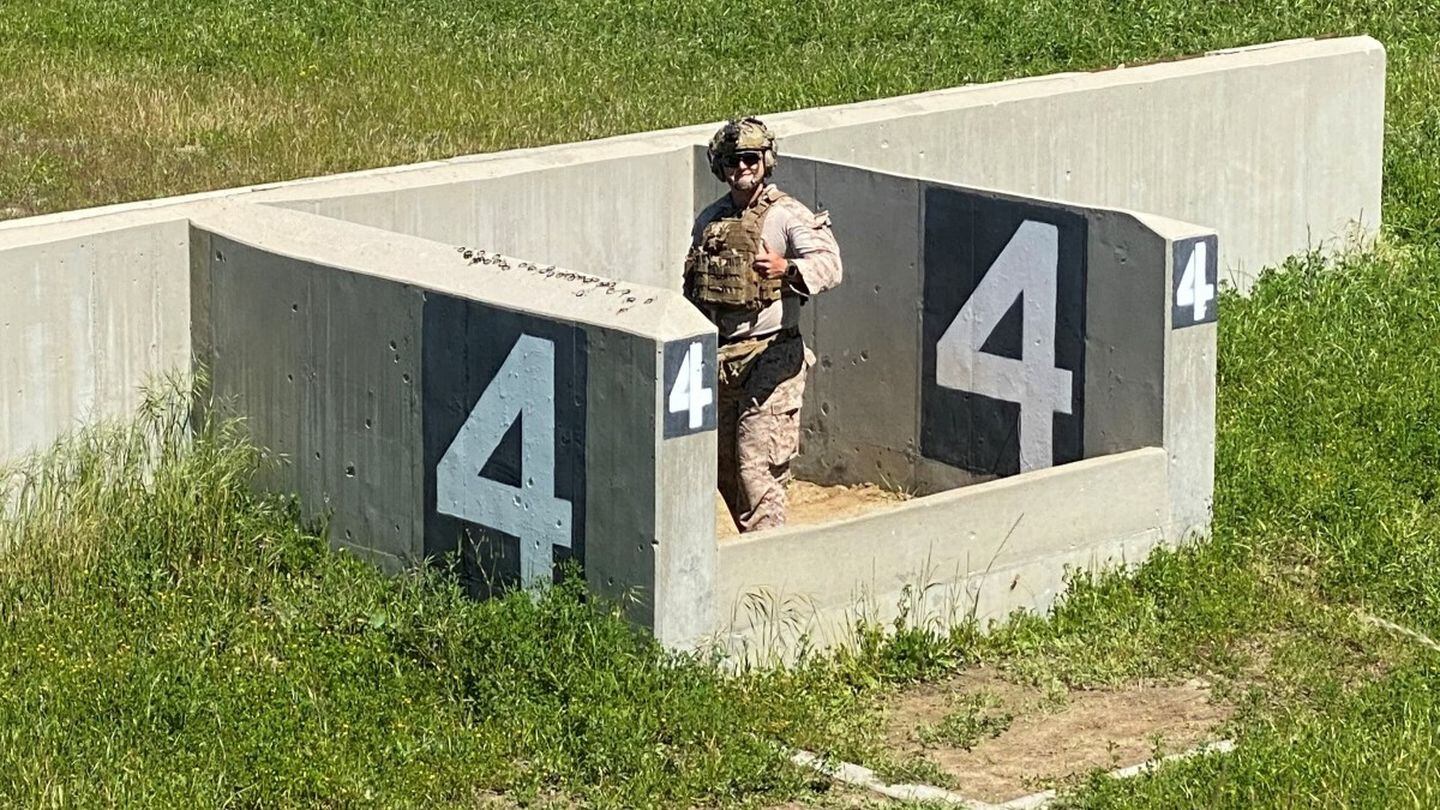 Staff Sgt. Brett Meil poses for a photo in a pit at a grenade range aboard Camp Pendleton, California, on April 3. (Staff Sgt. Brett Meil/courtesy photo)