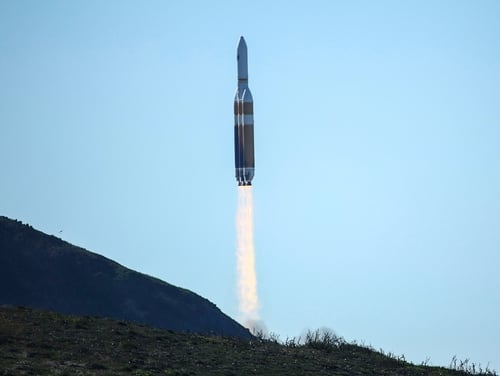 A powerful Delta 4 Heavy rocket carrying a U.S. spy satellite lifts off from Vandenberg Air Force Base in Calif., Saturday, Jan. 19, 2019. (Matt Hartman/AP)