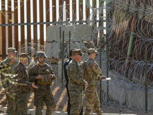 Marine Corps Brig. Gen. Stephen Sklenka, deputy commanding general of U.S. Northern Command Joint Forces Land Component Command, tours the Calexico West Port of Entry in California on Dec. 3, 2018. (Pfc. Nyatan Bol/Army)