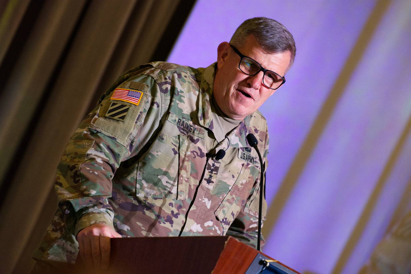 Army Futures Command boss Gen. James Rainey takes the stage at the AFCEA TechNet Augusta conference in Georgia on Aug 17, 2023.
