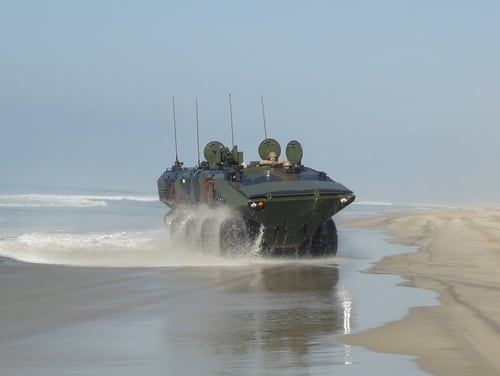 Marines take the Amphibious Combat Vehicle 1.1 out for a ride aboard Camp Pendleton, California. (Marine Corps)