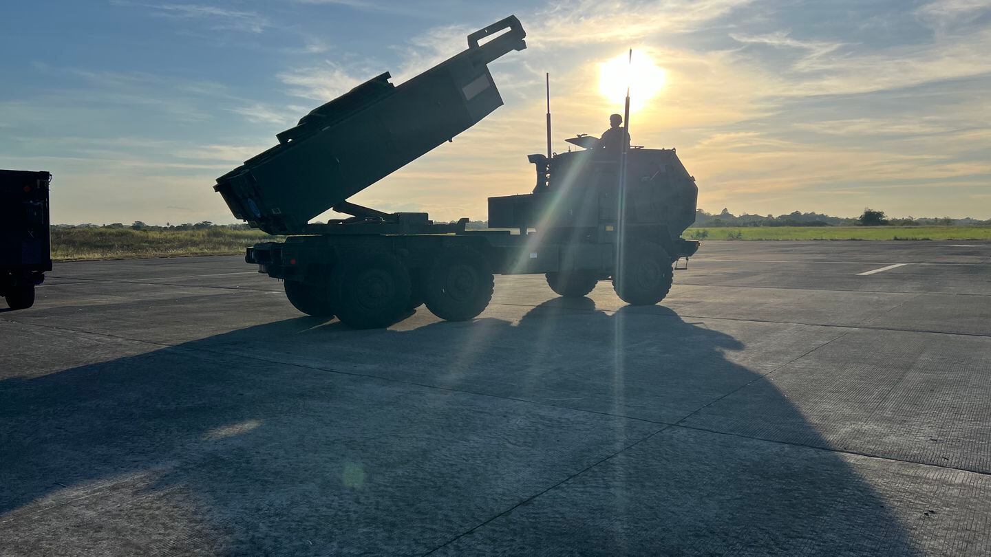 A HIMARS prepares to conduct a simulated fire mission at La-Lo Airport in norther Luzon, Philippines during Balikatan 24 on May 6. (Photo by Jen Judson/Staff)