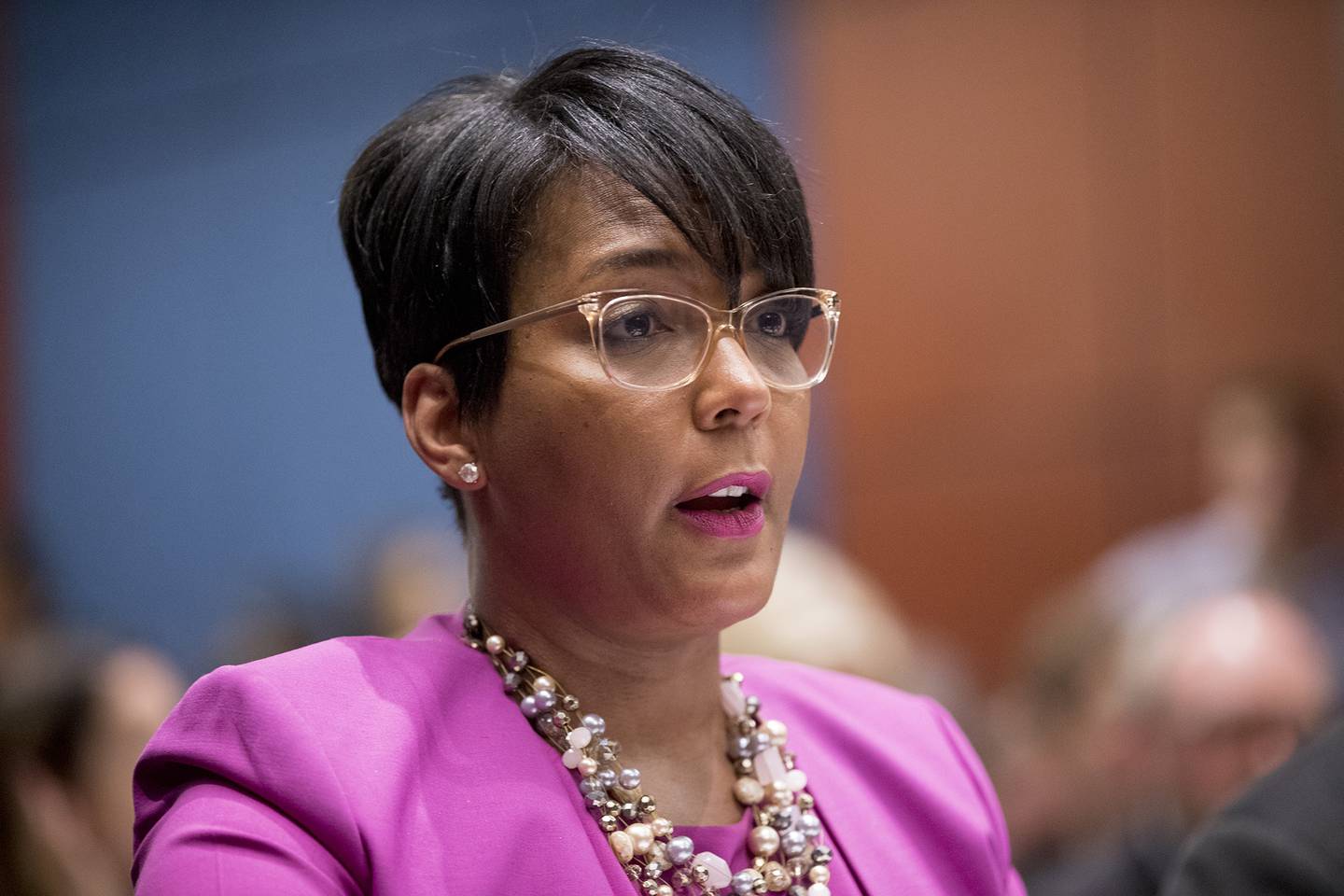 In this July 17, 2019, file photo, Atlanta Mayor Keisha Lance Bottoms speaks during a Senate Democrats' Special Committee on the Climate Crisis on Capitol Hill in Washington.
