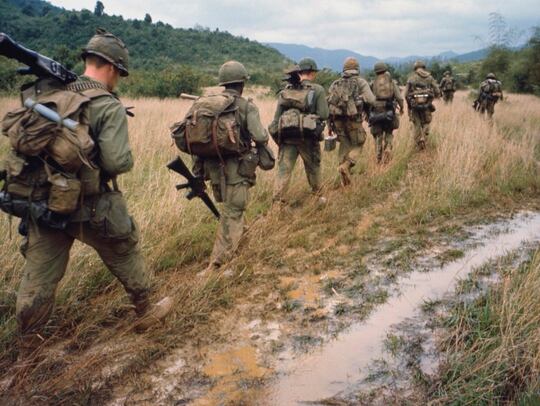 Soldiers take on a search-and-destroy operation near Qui Nhon on Jan. 17, 1967. (Bettmann/Getty Images via PBS)