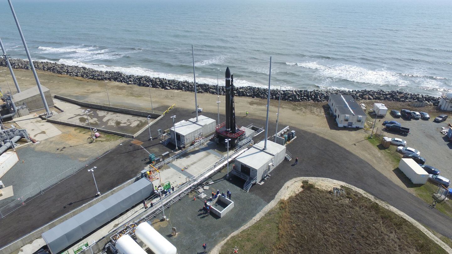 Rocket Lab's Electron rocket rolled out to the Launch Complex 2 pad at the Mid-Atlantic Regional Spaceport in Wallops, Virginia, one of six federal spaceports in the U.S. (Rocket Lab)