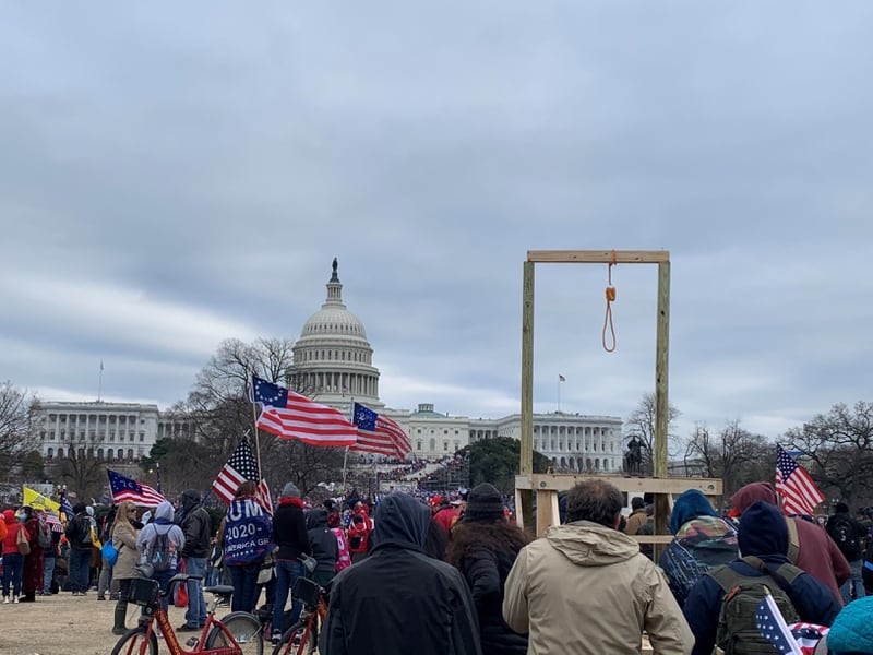 Protestors erected a gallows outside the U.S. Capitol during a pro-Trump protest Jan. 6, 2020, that escalated into supporters pushing past police and breaking into the building. (Sarah Sicard/Staff)