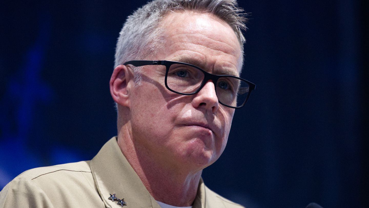 U.S. Navy Rear Adm. Michael Brookes, the Office of Naval Intelligence boss, told reporters at West 2024 that Houthi rebels posed little threat to undersea cables in the Red Sea region. (Colin Demarest/C4ISRNET)