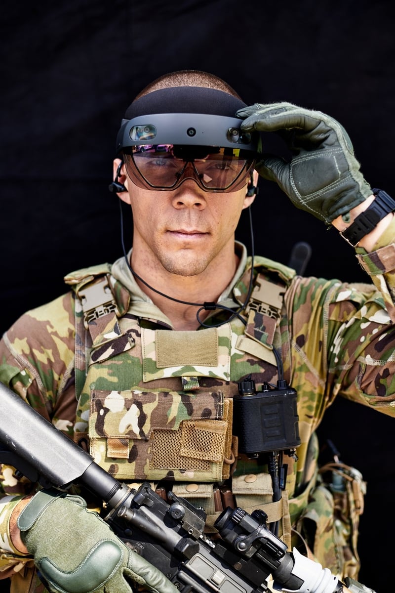 A Soldier from the Old Guard tests the second iteration of the Integrated Visual Augmentation System (IVAS) capability set during an exercise at Fort Belvoir, VA in Fall 2019. (Courtney Bacon/Army)