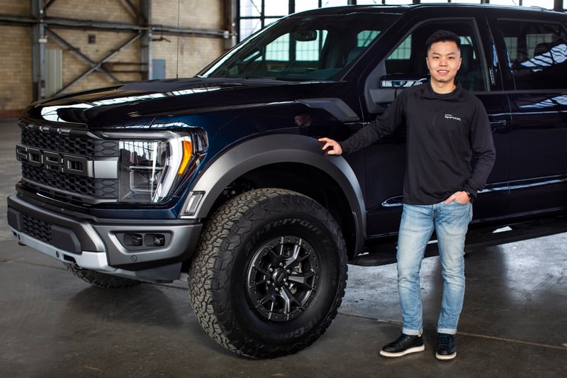 Liu with his design. (Courtesy of Ford)