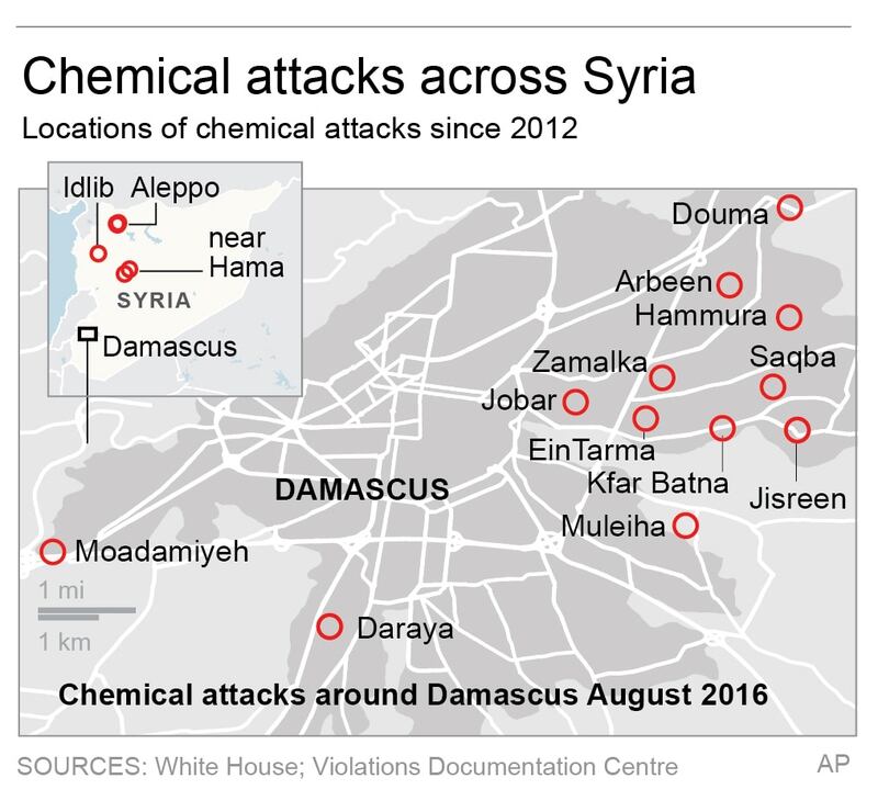 A map of some chemical attacks in Syria since 2012. (AP)