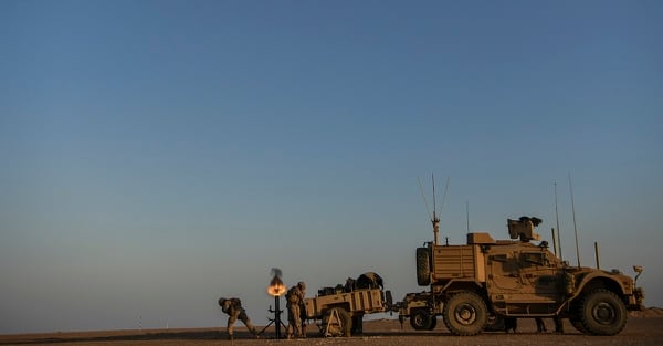 Coalition Forces fire a mortar during training in support of Operation Inherent Resolve in Syria, July 23, 2018. (Staff Sgt. Corey Hook/Air Force)
