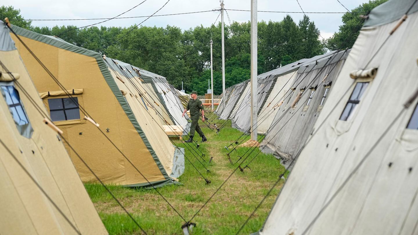 The Belarusian military camp is near Tsel village, about 90 kilometers (about 56 miles) southeast of Minsk, Belarus. (Alexander Zemlianichenko/AP)