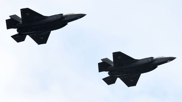 F-35 fighter aircraft from the Japan Air Self-Defense Force take part in a military review at the Ground Self-Defence Force's Asaka training ground in Asaka, Saitama prefecture on October 14, 2018. (KAZUHIRO NOGI/AFP/Getty Images)