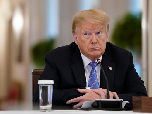 President Donald Trump participates in a meeting of the American Workforce Policy Advisory Board in the East Room of the White House on June 26, 2020, in Washington. (Drew Angerer/Getty Images)