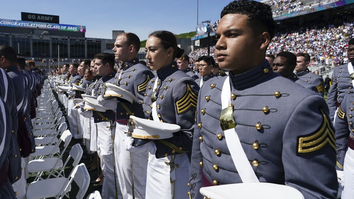 West Point cadets arrive for their graduation ceremony at the U.S. Military Academy May 27. (Bryan Woolston/AP)