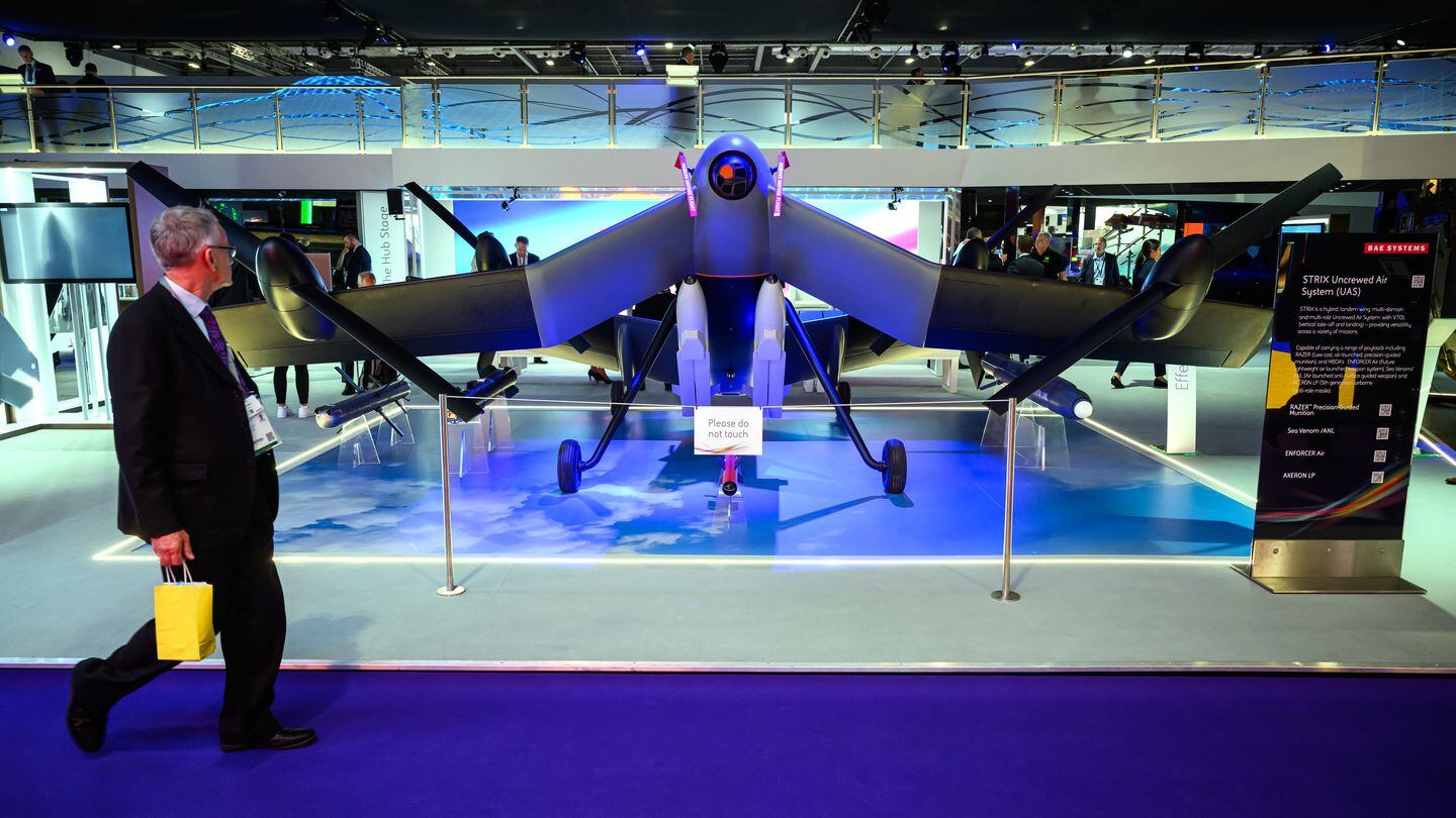 A Strix drone from BAE Systems is on display during DSEI 2023 in London, England. (Leon Neal/Getty Images)