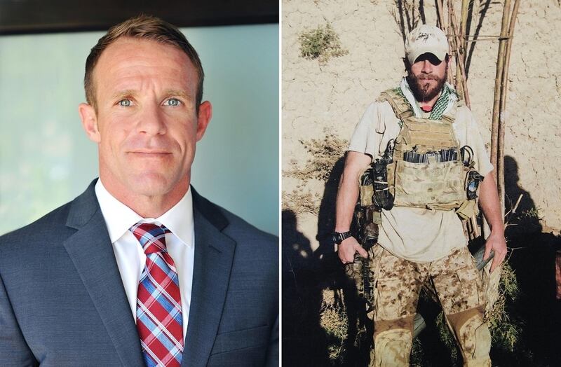 Special Warfare Operator Chief Edward “Eddie” Gallagher in Iraq in 2017 and back home in the United States. (photos provided)