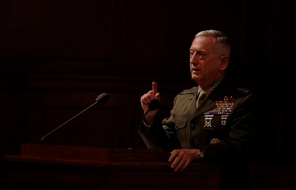 Gen. James Mattis, the head of U.S. Central Command, takes questions after delivering a lecture to the London think tank Policy Exchange in London, Tuesday, Feb. 1, 2011. The United States has no plans to redeploy troops or ships in response to the unrest roiling Egypt and the instability in Tunisia and Jordan, the head of the U.S. Central Command said Tuesday. Mattis was making his first public speech in Europe since taking his post overseeing the end of U.S. combat operations in Iraq, the war in Afghanistan, and other missions in the Middle East. (AP Photo/Matt Dunham)