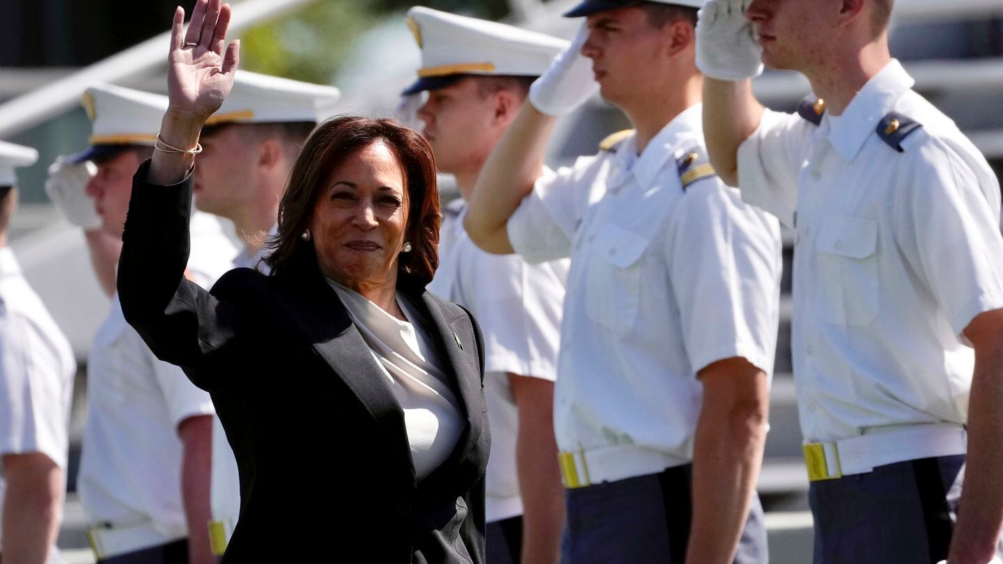 Vice President Kamala Harris arrives at Michie Stadium for the graduation ceremony of the U.S. Military Academy Class of 2023 on May 27. (Bryan Woolston/AP)