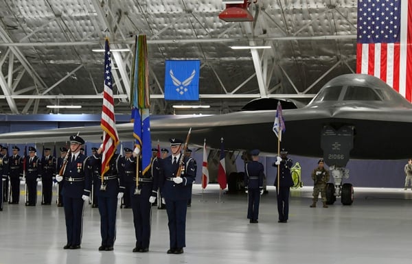 Air Force color guard presents the colors during Air Force Secretary Heather Wilson's farewell ceremony at Joint Base Andrews, Maryland, Tuesday. (Wayne Clark/Air Force)