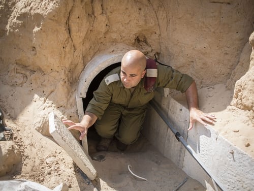Israeli soldier seen inside a tunnel built underground by Hamas militants leading from the Gaza Strip into Southern Israel, seen on August 4, 2014 near the Israeli Gaza border, Israel. (Ilia Yefimovich/Getty Images)