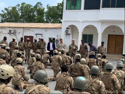U.S. Army Gen. Stephen Townsend, commander of U.S. Africa Command, addresses personnel from the Puntland Security Force on Feb. 13, 2020, in Bosasso, Somalia.