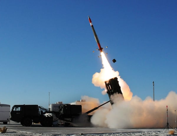 A PAC-3 MSE missile launches from the Medium Extended Air Defense System missile during a test at White Sands Missile Range. (John Hamilton/Army)