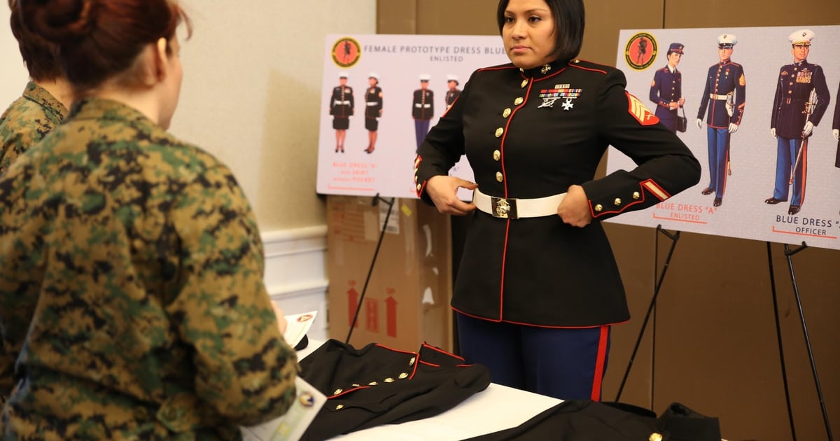 Unisex dress blue coat is less popular with senior female Marines