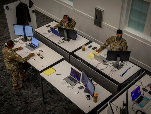 Soldiers take part in a software development program run by Army Futures Command on March 22 in Austin, Texas. (Luke J. Allen/Army)