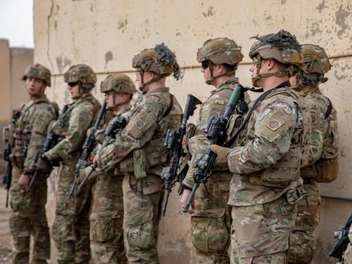 U.S. soldiers conduct a base defense exercise on Camp Taji, Iraq, Jan. 19, 2020. (Spc. Caroline Schofer/Army)