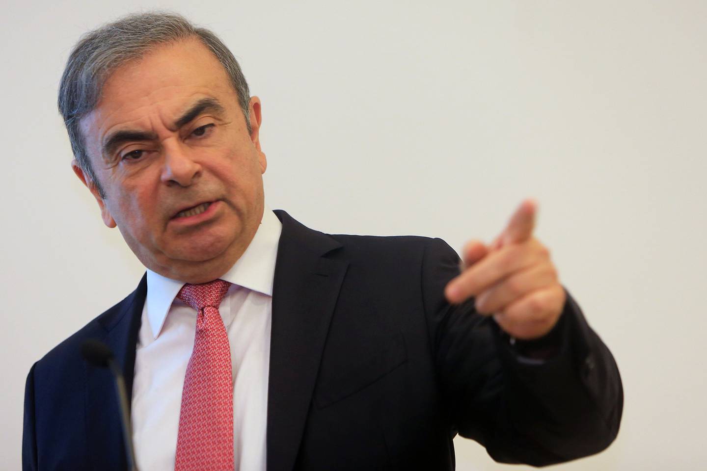Former Renault-Nissan boss Carlos Ghosn addresses a large crowd of journalists on his reasons for dodging trial in Japan, where he is accused of financial misconduct, at the Lebanese Press Syndicate in Beirut on January 8, 2020.