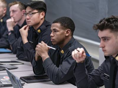 Cadets participate in a class on American politics at the U.S. Military Academy in West Point, N.Y., Wednesday, Nov. 29, 2023.