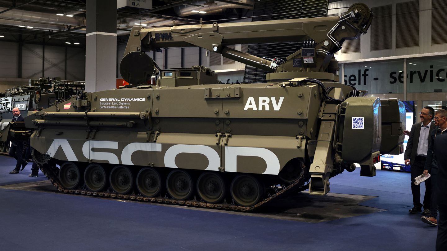 Military vehicles were on display at the FEINDEF conference in Madrid, Spain. (Thomas Coex/AFP via Getty Images)