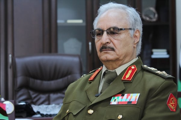 Gen. Khalifa Hifter, Libya's top army chief, speaks during a March 2015 interview with the Associated Press in al-Marj, Libya. (Mohammed El-Sheikhy/AP)
