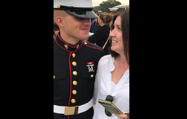 Pfc. Becket Kiernan, at his boot camp graduation with his mother Lynda, died in February 2018 after a bacterial infection went undiagnosed. (Courtesy Lynda Kiernan)