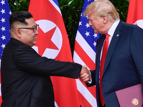 North Korea leader Kim Jong Un, left, and U.S. President Donald Trump conclude their meetings in June in Singapore. U.S. analysts say they have located more than half of an estimated 20 secret North Korean missile development facilities, and the findings come as the Trump administration’s denuclearization talks with the North appear to have stalled. The findings also highlight the challenge the U.S. faces in ensuring that North Korea complies with any eventual agreement that covers its nuclear and missile programs. (Susan Walsh/Associated Press)