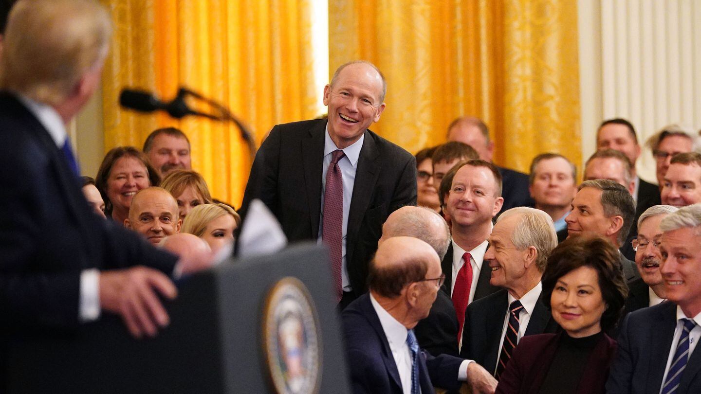 Boeing CEO Dave Calhoun is recognized during a ceremony to sign a trade agreement between the U.S. and China at the White House on Jan. 15, 2020. (Mandel Ngan/AFP via Getty Images)