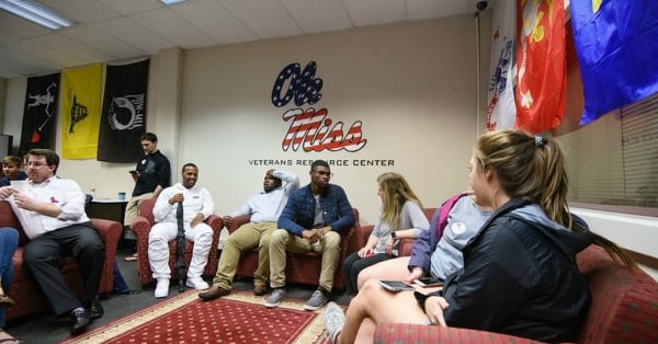 University of Mississippi students hang out in the school's Veterans Resource Center. The VRC allows student veterans to connect with other veterans on campus. (Thomas Graning/Ole Miss Communications)