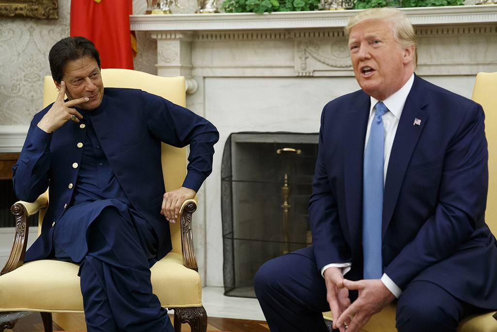 President Donald Trump speaks during a meeting with Pakistani Prime Minister Imran Khan in the Oval Office of the White House, Monday, July 22, 2019, in Washington.