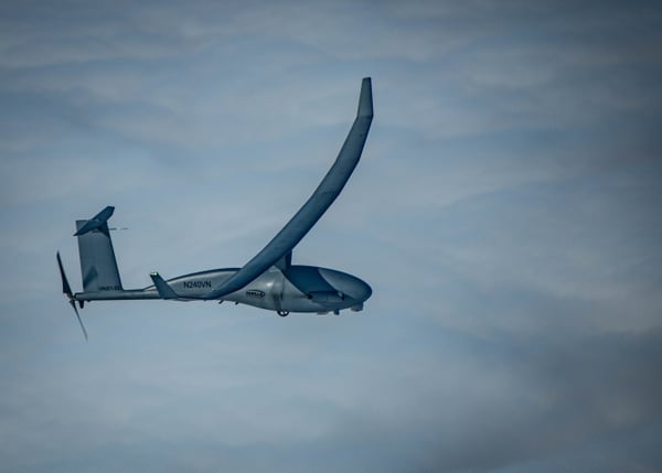 The Vanilla ultra-endurance, land-launched drone is marketed as being capable of 10 days of flight with 30 pounds of internally stored payloads, or several days of flight with up to 150 pounds of internal and external payloads in a multimission heavy-lift mode. (MC2 Michael Schutt/U.S. Navy)