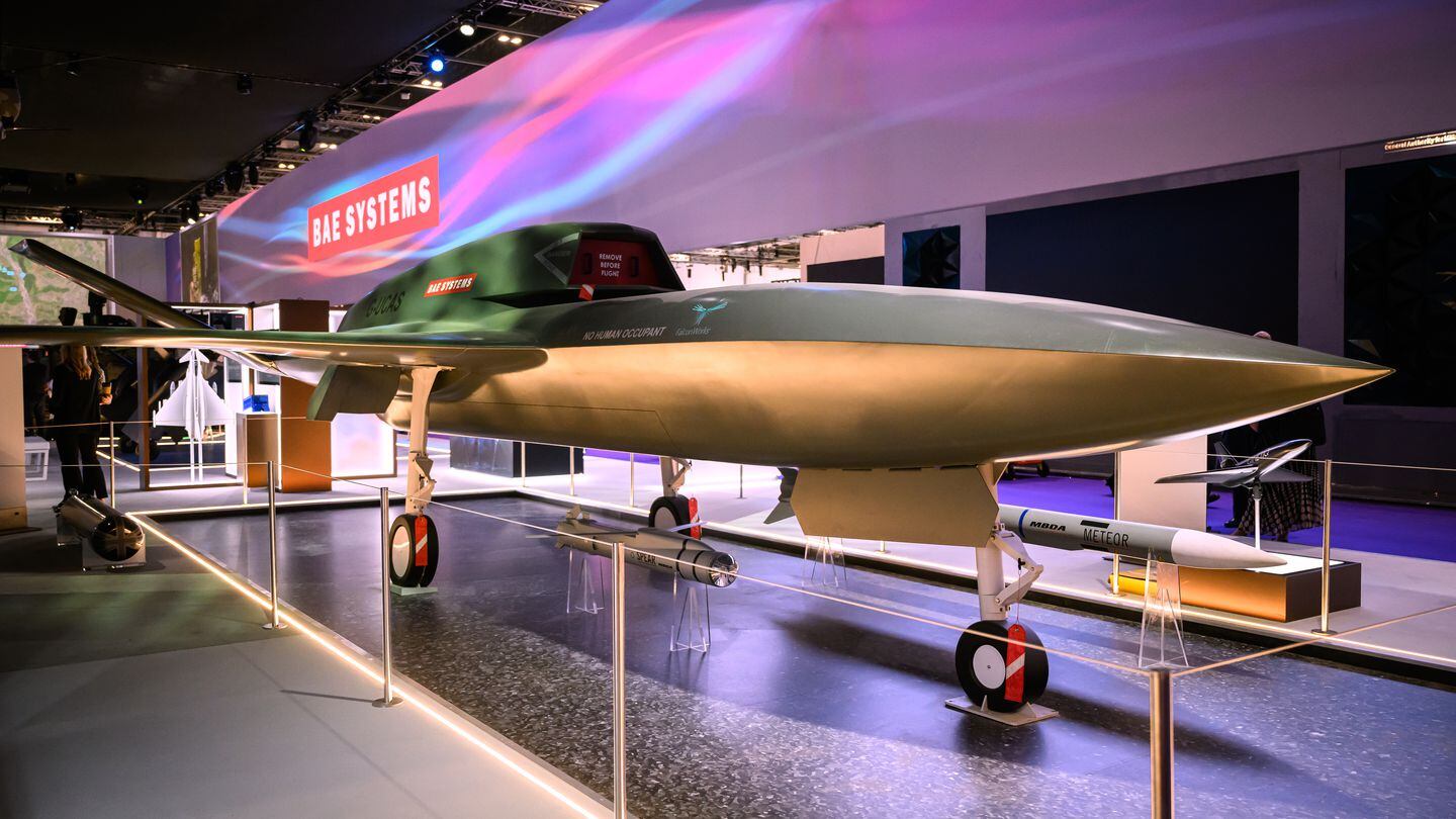 A so-called Concept 2 autonomous collaborative platform from BAE Systems is shown during DSEI 2023 at the ExCel center of London, England. (Leon Neal/Getty Images)