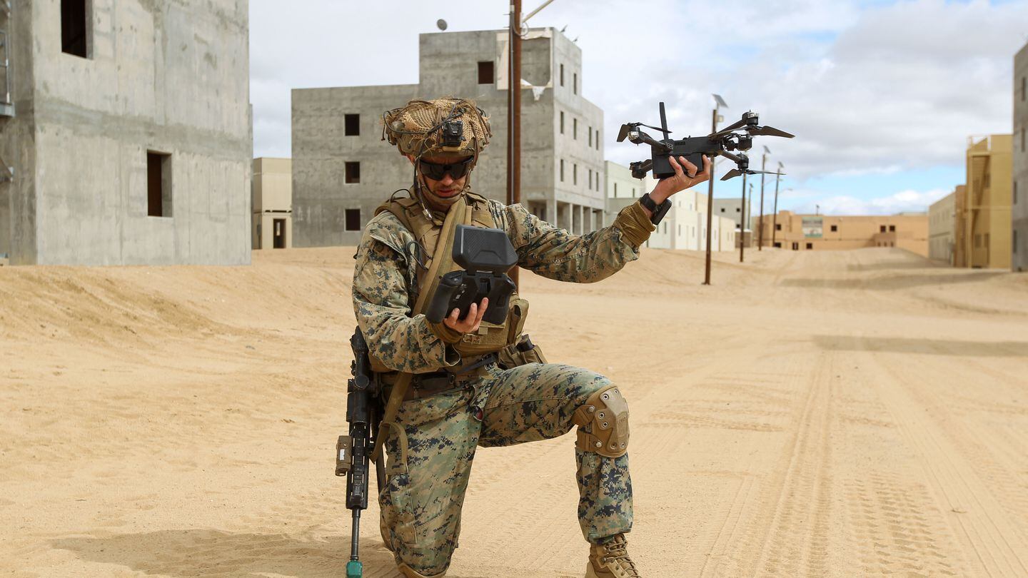 A Marine with 3rd Marine Littoral Regiment uses a drone during training at Marine Corps Air Ground Combat Center in Twentynine Palms, Calif., on Feb. 23, 2023. (Lance Cpl. Ryan Kennelly/U.S. Marine Corps)