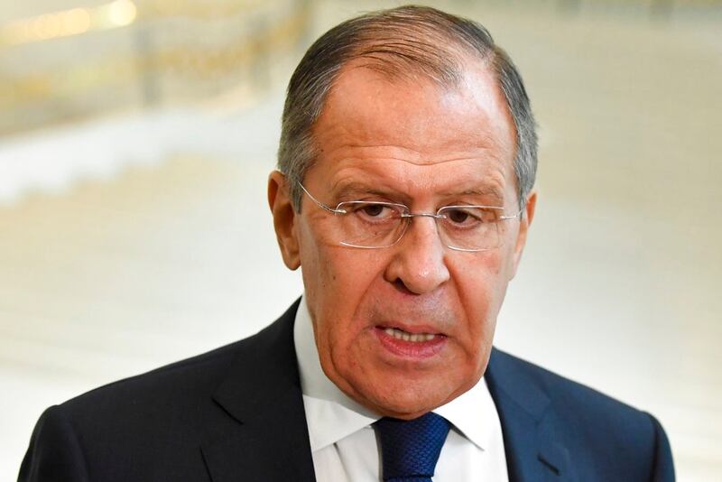 Russian Foreign Minister Sergey Lavrov speaks to the media in Tashkent, Uzbekistan, Tuesday, March 27, 2018. Speaking at a conference in Uzbekistan, Russian Foreign Minister Sergey Lavrov told reporters that a reaction will follow because Russia 