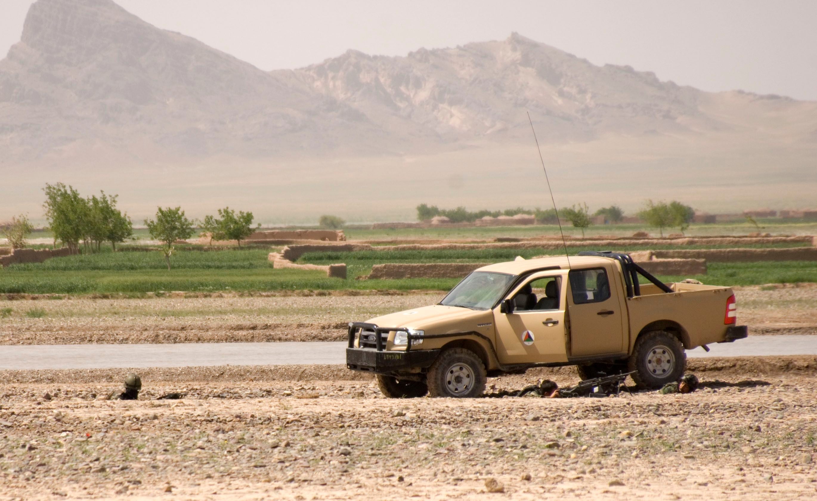 An Afghan commando's truck sits in Herat province after taking gunfire. (Staff Sgt. Marie Schult/Army)