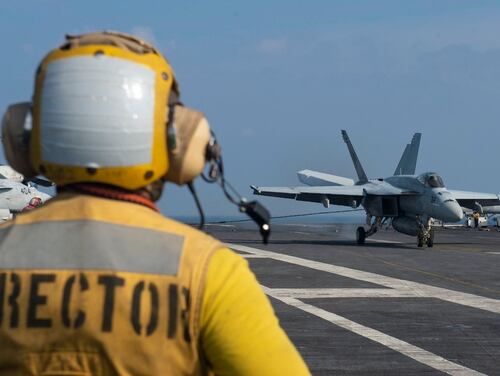 Aircraft carrier Nimitz and Carrier Air Wing 17 conduct flight operations in the Arabian Sea, Nov. 27. (Navy photo).