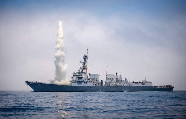 The destroyer Dewey conducts a tomahawk missile flight test while underway in the western Pacific. (MC2 Devin Langer/U.S. Navy)