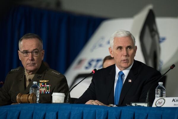 Vice President Mike Pence at the 2nd National Space Council meeting at the John F. Kennedy Space Center in Feb. 2018. The Vice president chairs the council, which was revived by the Trump administration in 2017. (Photo by U.S. Army Sgt. James K. McCann)